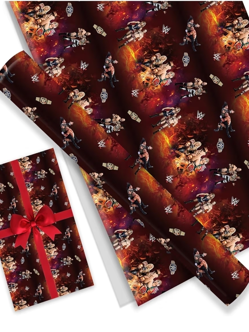 WWE Themed Red Gift Wrap Roll - Wrestling Party Wrap